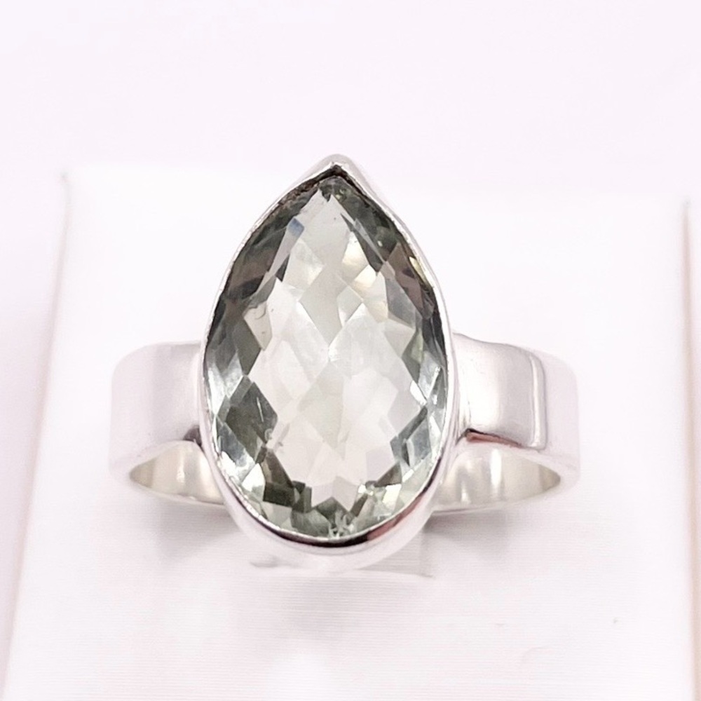 Size 9 Green Amethyst 925 Sterling Silver Ring